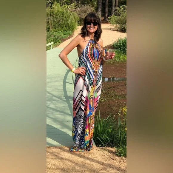 Colorful art deco maxi halter dress - Picture 2 of 9